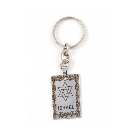 Dog Tag Key Ring Framed Star of David and Israe... | Judaica Keychains