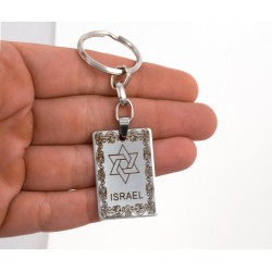 Dog Tag Key Ring Framed Star of David and Israe... | Judaica Keychains