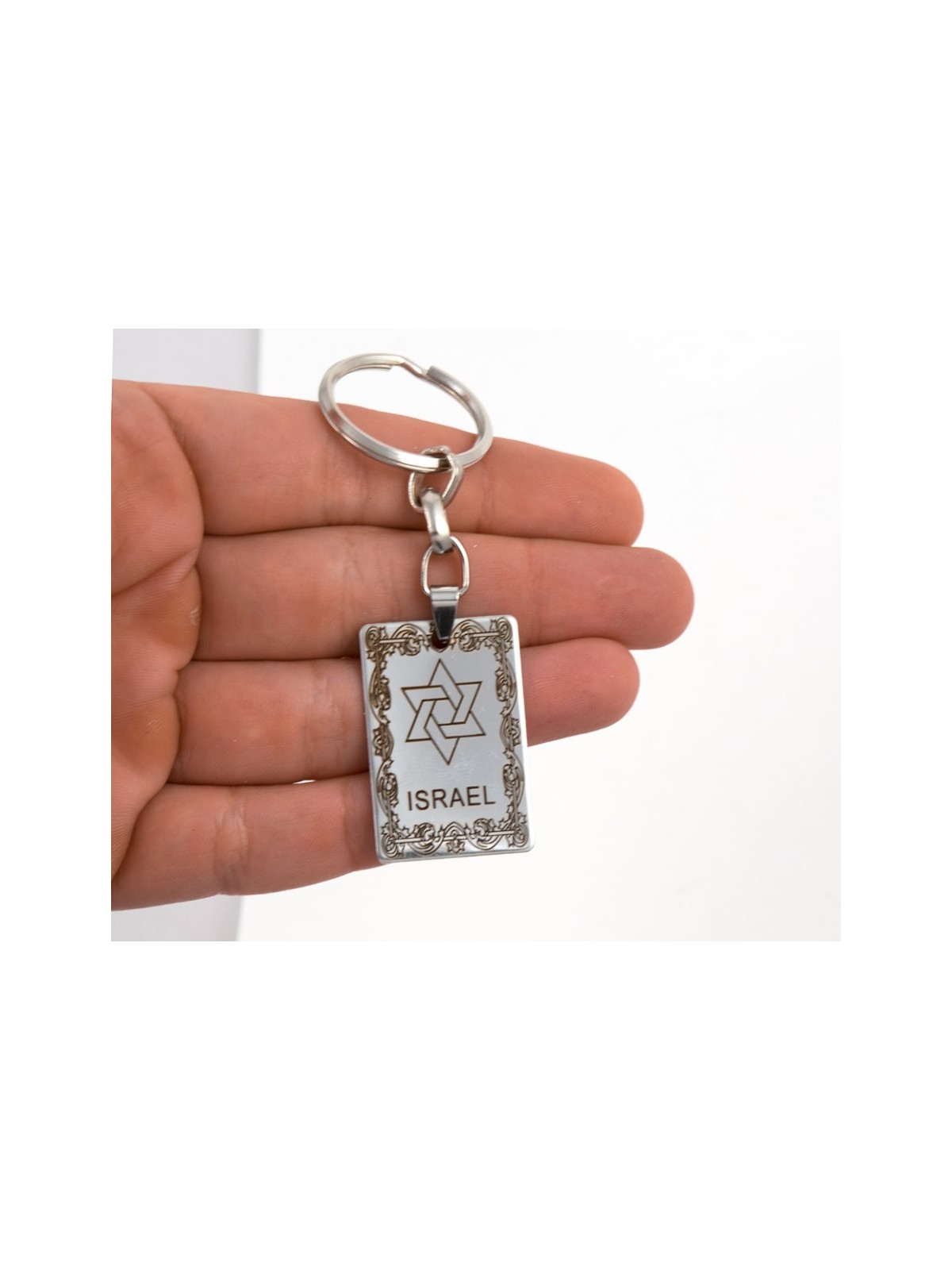 Dog Tag Key Ring Framed Star of David and Israe... | Judaica Keychains