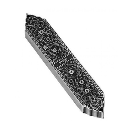 Artistic Mezuzah Case with Pewter Finish Inspired b... | Metal Mezuzah