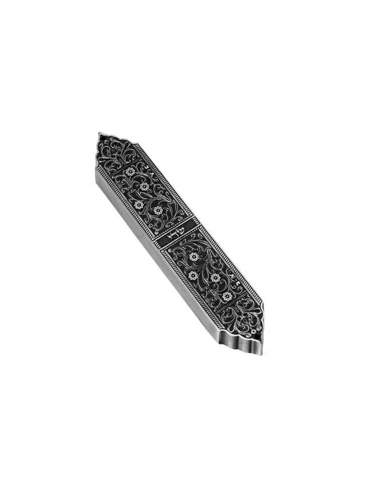 Artistic Mezuzah Case with Pewter Finish Inspired b... | Metal Mezuzah