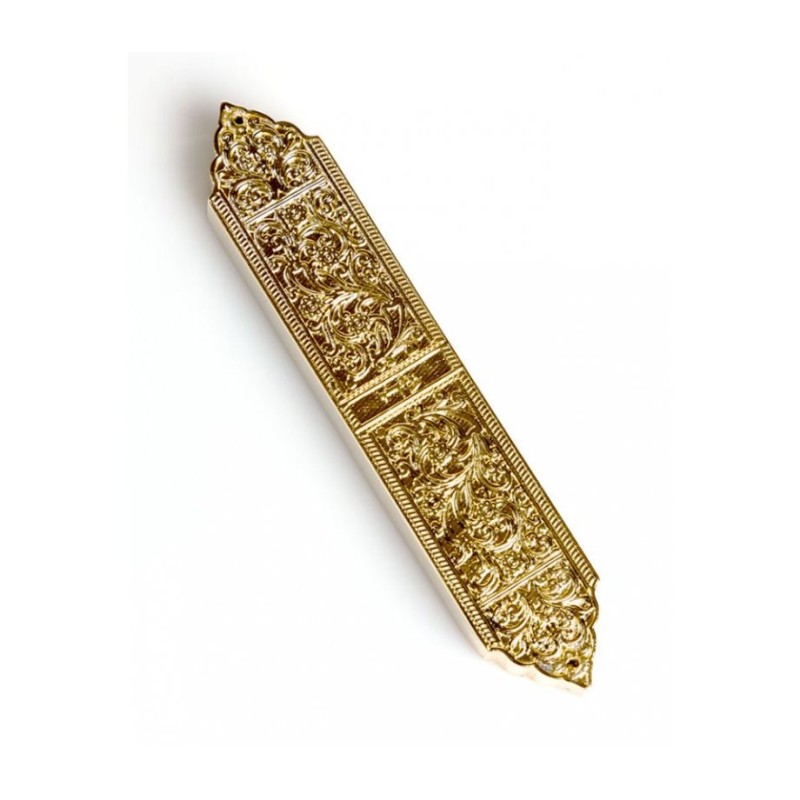 Gold Finish Artistic Mezuzah Case Replica of Israel... | Metal Mezuzah