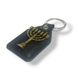 Key Chain with Metal Temple Menorah Image in Go... | Judaica Keychains