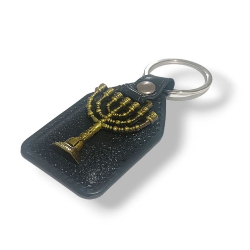 Key Chain with Metal Temple Menorah Image in Go... | Judaica Keychains