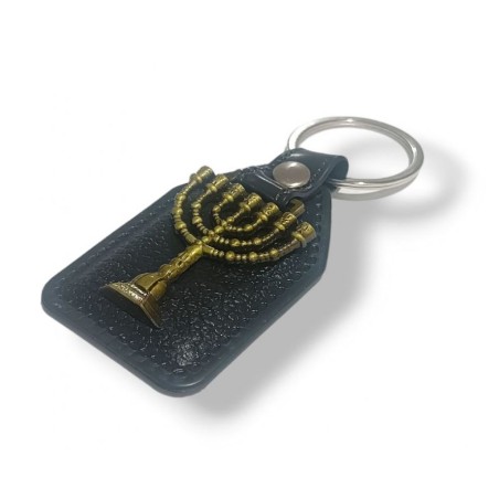 Key Chain with Metal Temple Menorah Image in Go... | Judaica Keychains