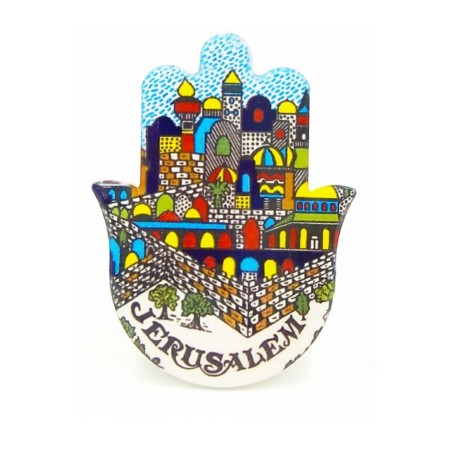 Ceramic Hamsa Magnet Images of Jerusalem in Armeni... | Jewish Magnets