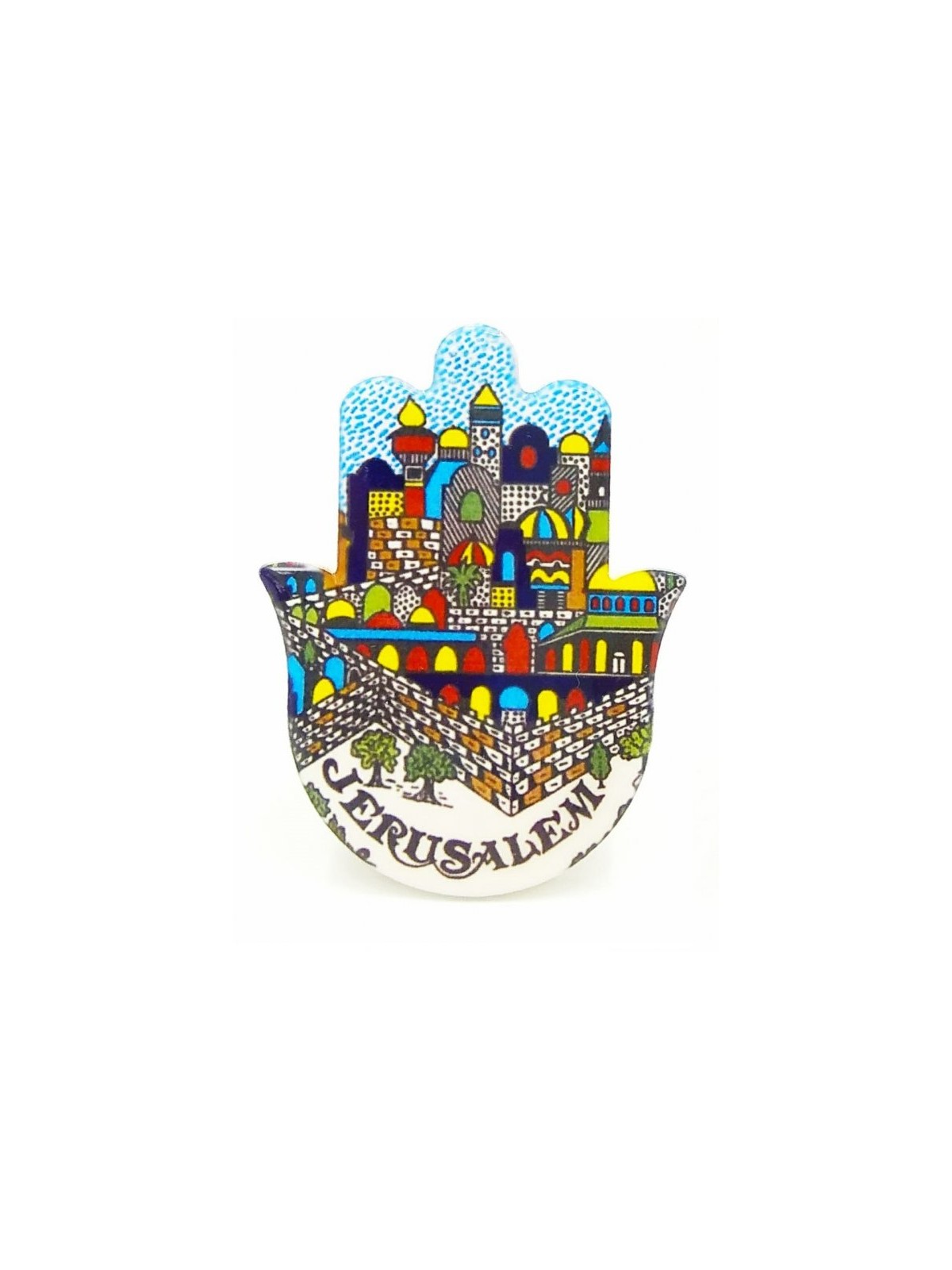 Ceramic Hamsa Magnet Images of Jerusalem in Armeni... | Jewish Magnets