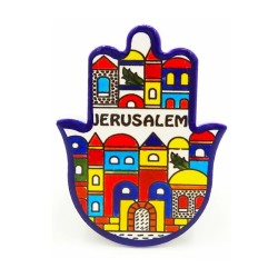 Ceramic Hamsa Magnet Colorful Jerusalem Images | Jewish Magnets