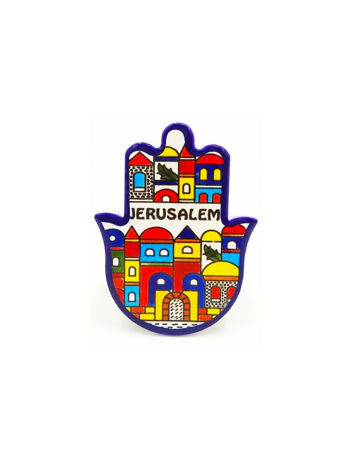Ceramic Hamsa Magnet Colorful Jerusalem Images | Jewish Magnets