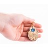 Wood Jerusalem Keychain with Semi Precious Ston... | Judaica Keychains