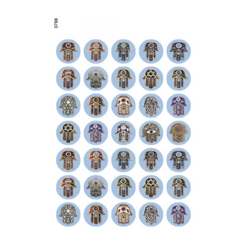 Petits autocollants main de Hamsa orientale sur cercle bleu... | Autocollants Judaïca