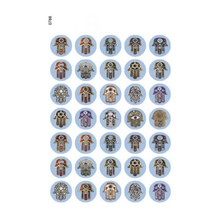 Small Stickers Oriental Hamsa Hand on Blue Circu... | Judaica Stickers