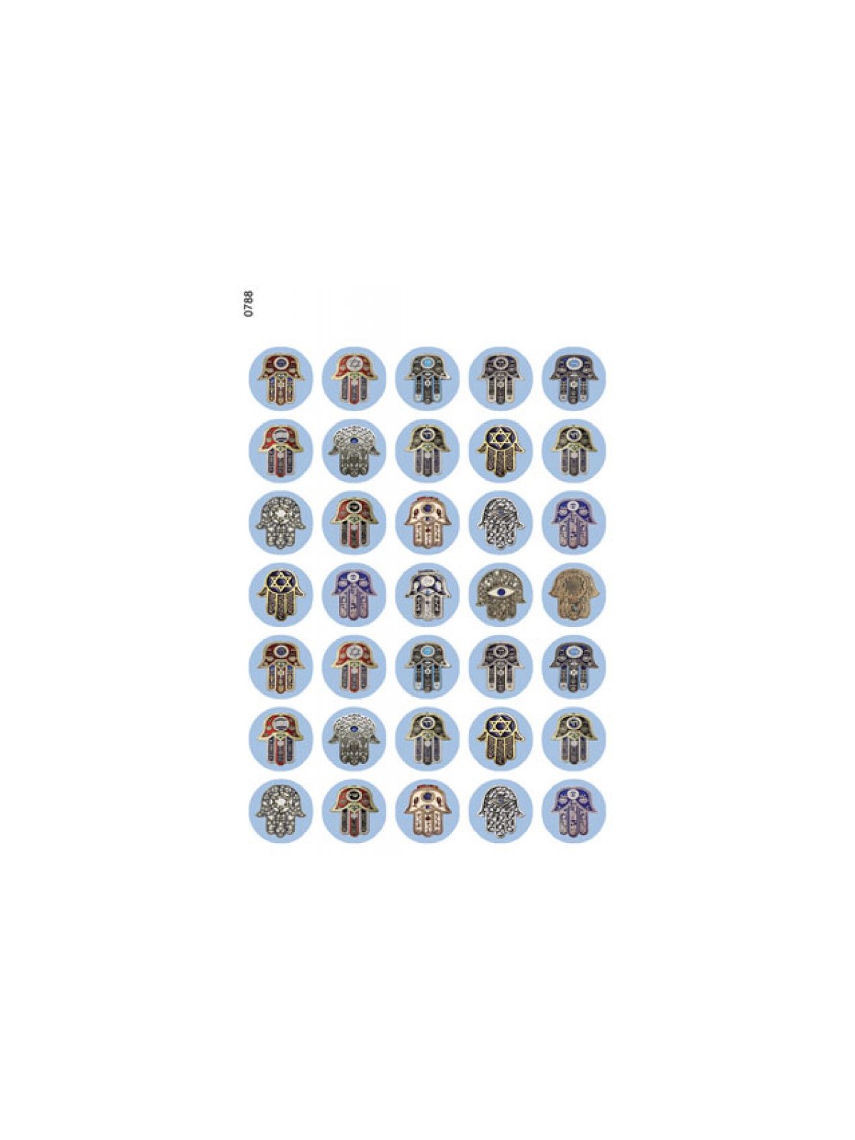 Small Stickers Oriental Hamsa Hand on Blue Circu... | Judaica Stickers