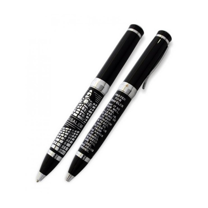 Black Ballpoint Pen with Silver English Travelers Pr... | Israeli Pens