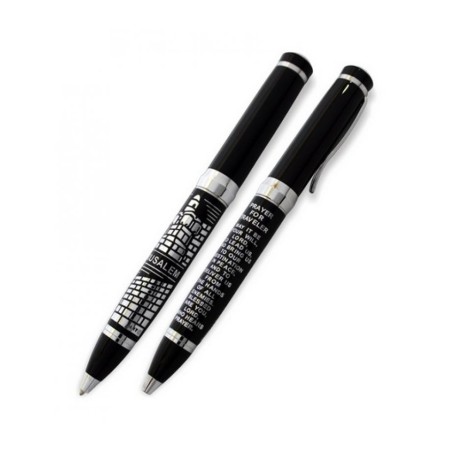 Black Ballpoint Pen with Silver English Travelers Pr... | Israeli Pens