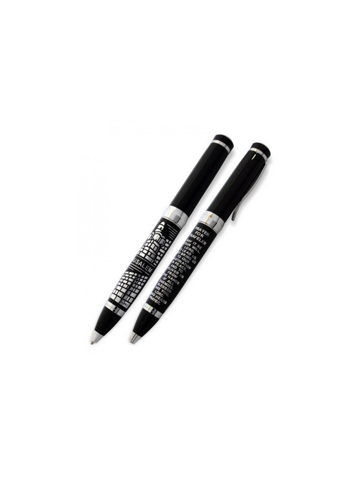 Black Ballpoint Pen with Silver English Travelers Pr... | Israeli Pens