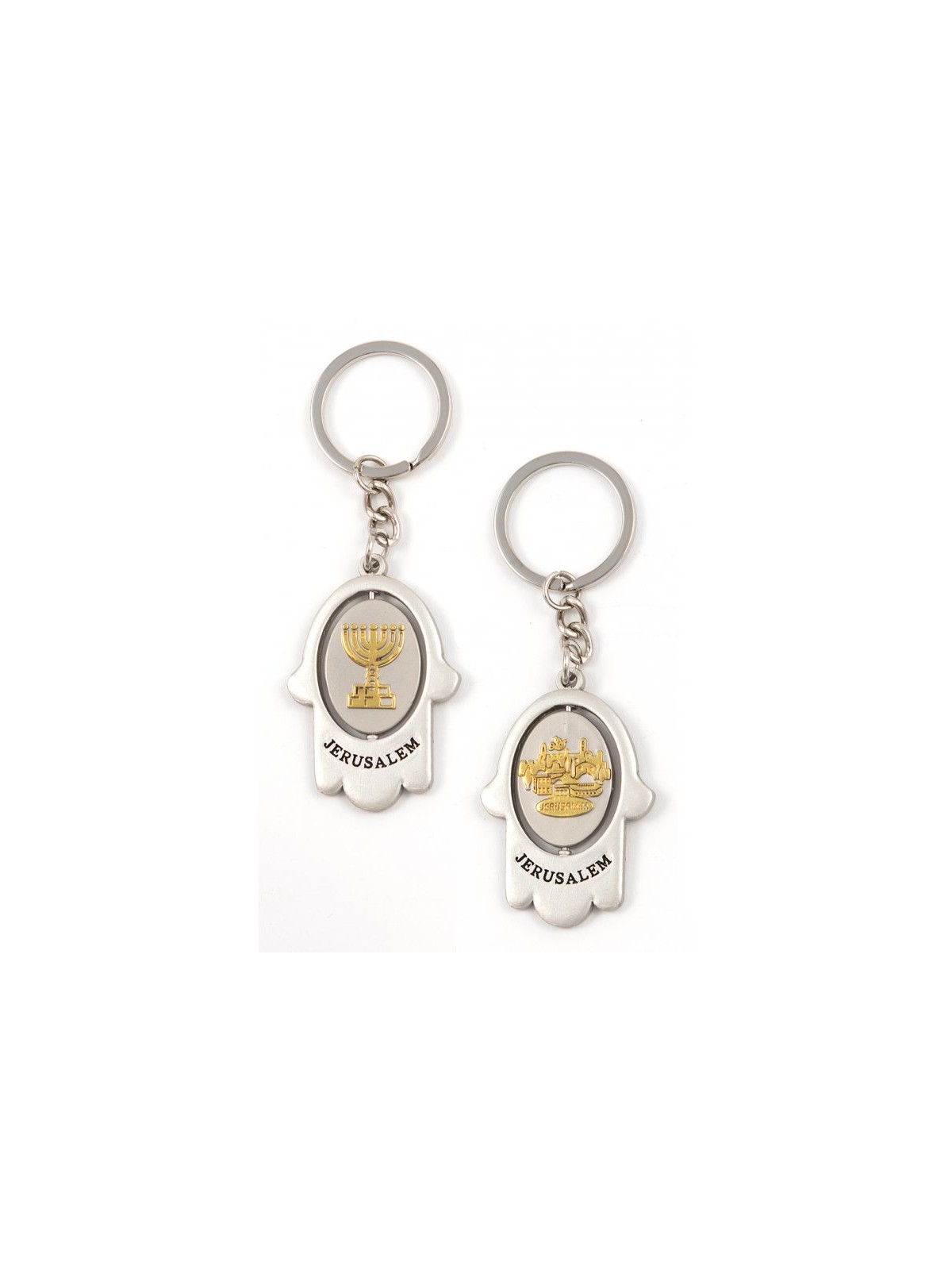 Silver Hamsa Key Chain with Swivel Center Gold ... | Judaica Keychains