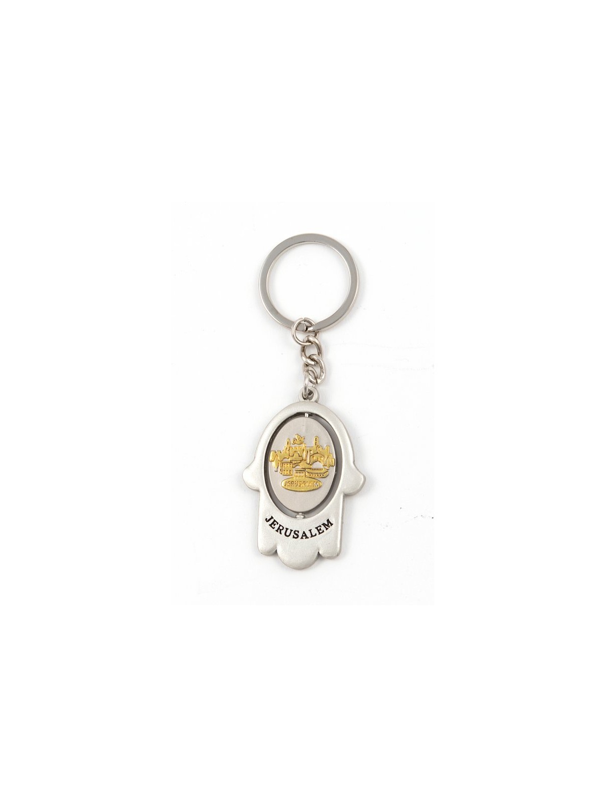 Porte-clés Hamsa en argent avec centre pivotant en or... | Porte-clés Judaica