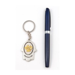 Silver Hamsa Key Chain with Swivel Center Gold ... | Judaica Keychains