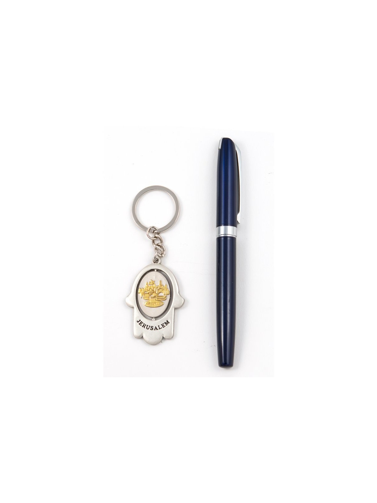 Silver Hamsa Key Chain with Swivel Center Gold ... | Judaica Keychains