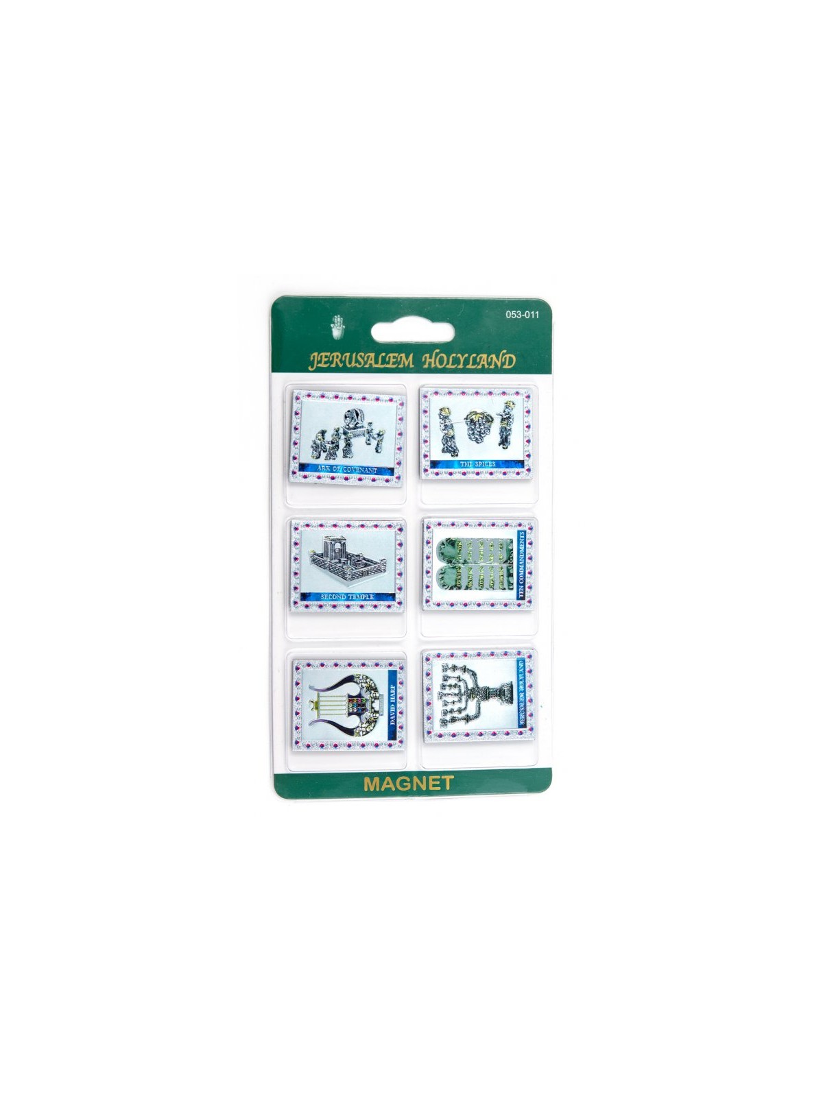 Pack of Six Luminous Silver Holy Land Fridge Magne... | Jewish Magnets