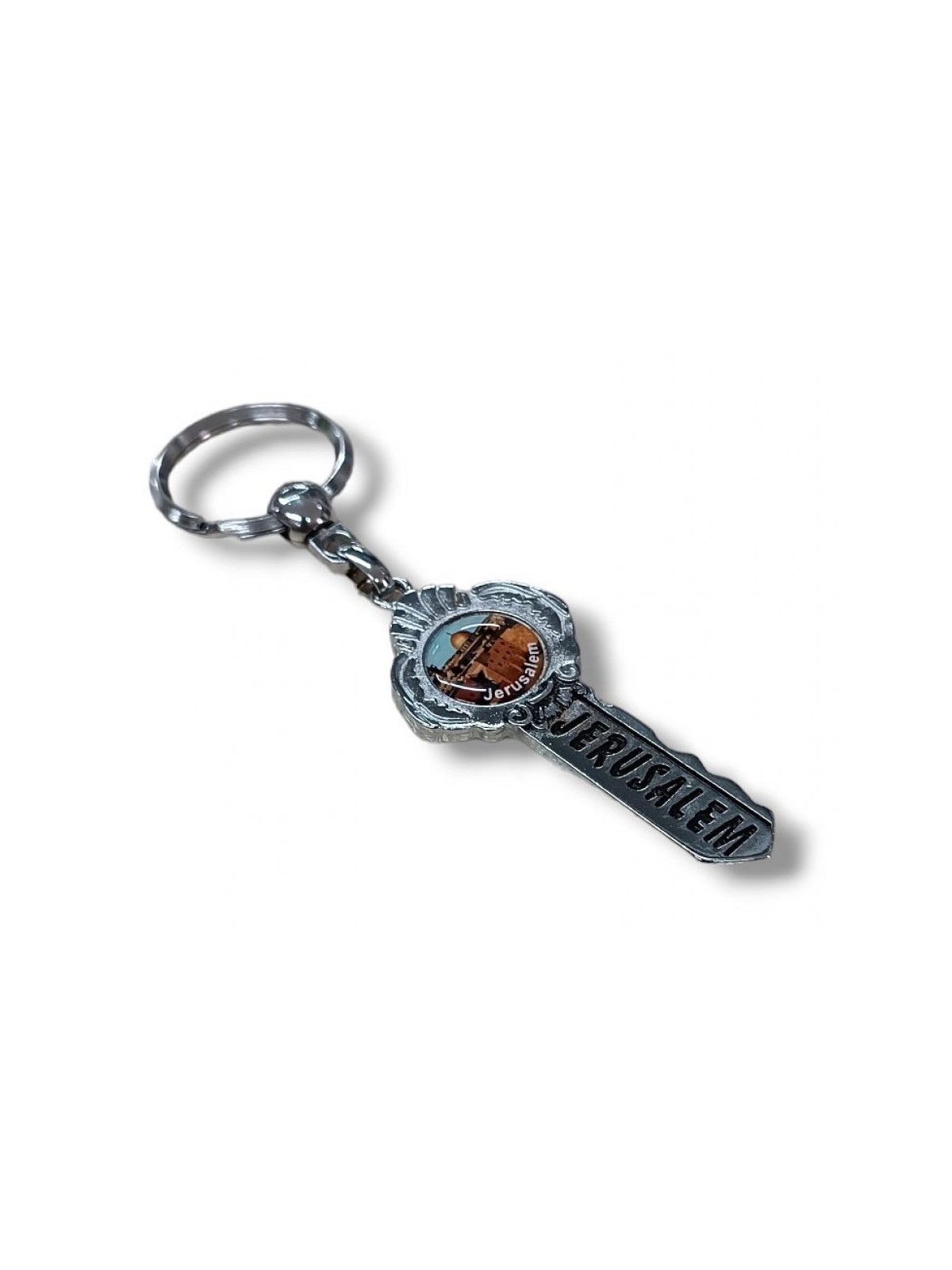 Metal Key Ring in Shape of Key Jerusalem | Judaica Keychains