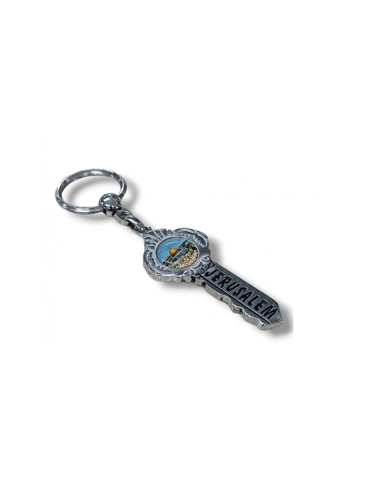 Metal Key Ring in Shape of Key Jerusalem | Judaica Keychains