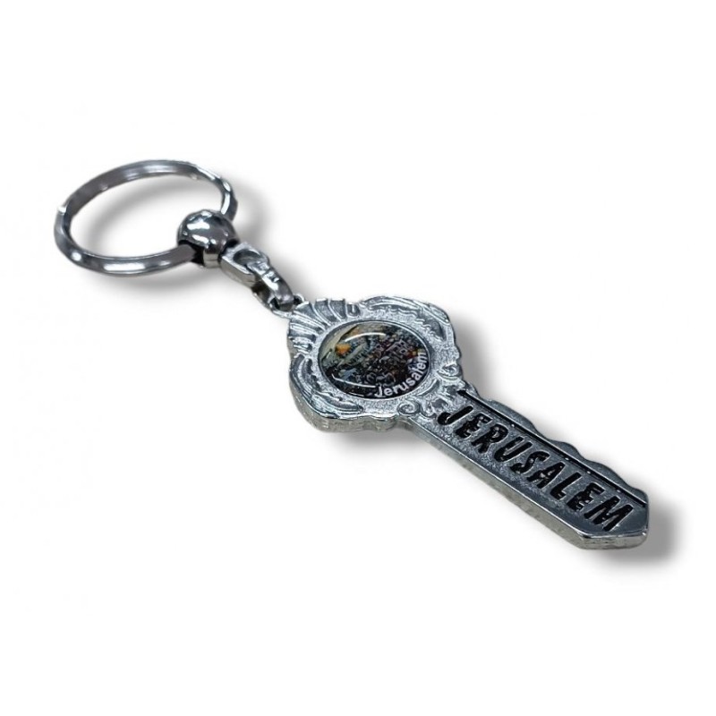 Metal Key Ring in Shape of Key Jerusalem | Judaica Keychains
