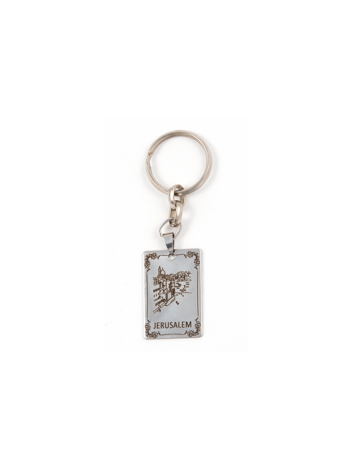 Dog Tag Key Ring Framed Jerusalem Images Stainl... | Judaica Keychains