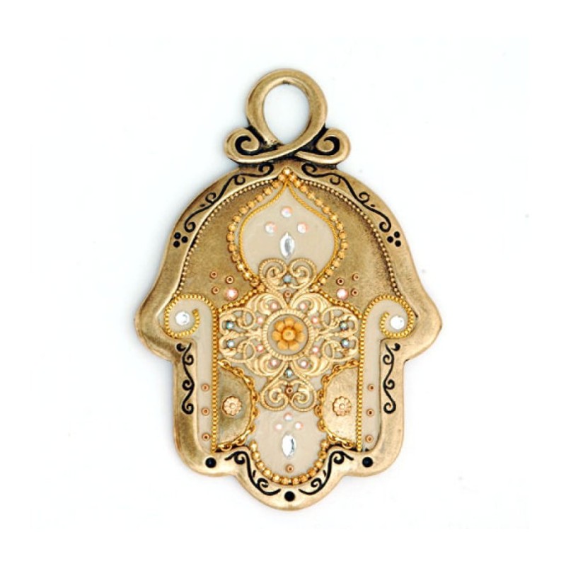 Oriental Gold and Cream Pewter Wall Hamsa by Ester Sh... | Hamsa Hands