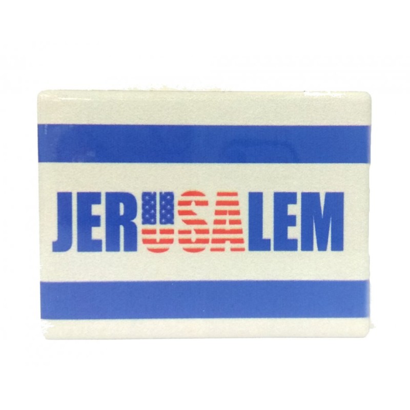 Ceramic Magnet Jerusalem and USA in Blue and White | Jewish Magnets
