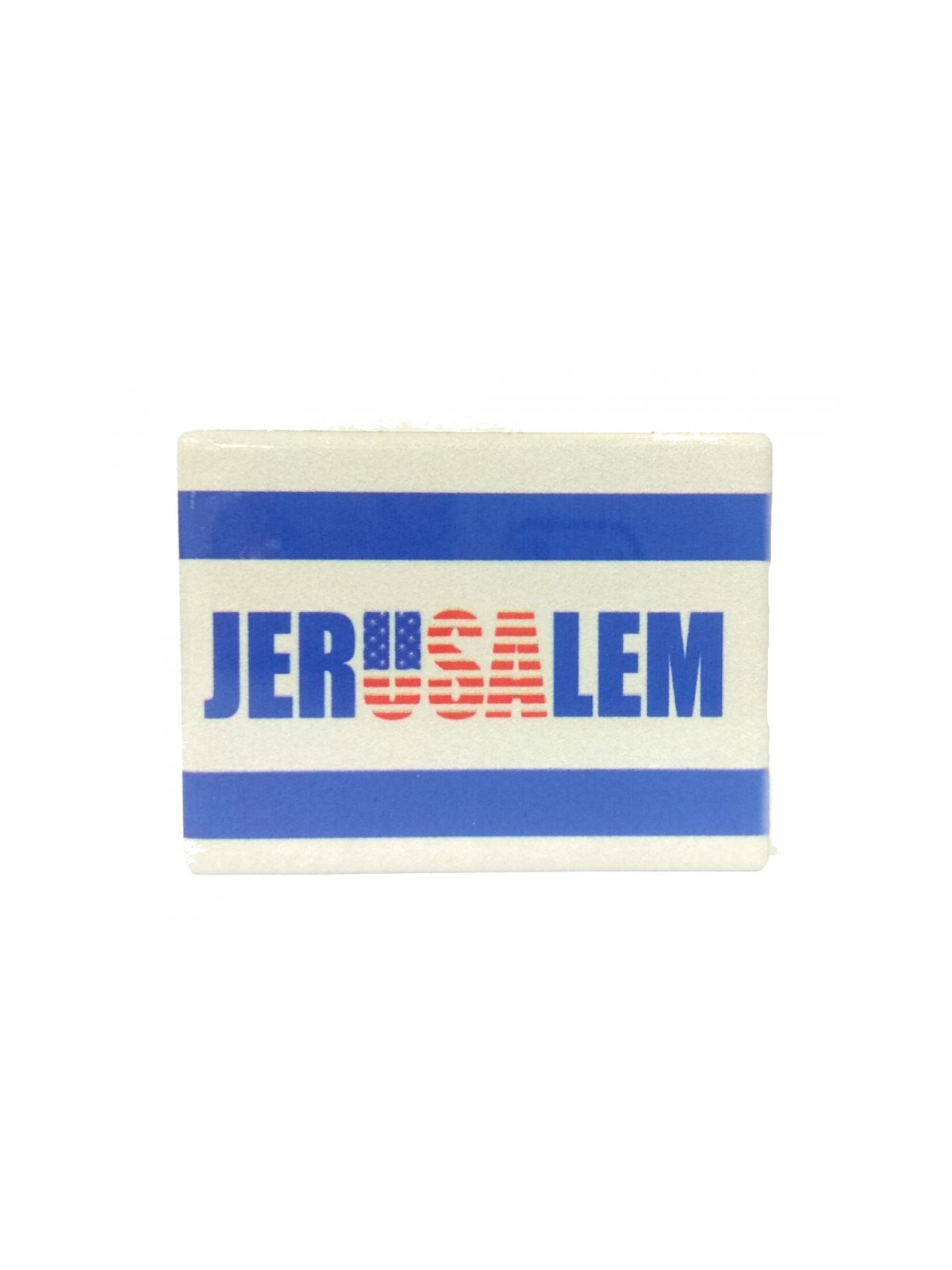 Ceramic Magnet Jerusalem and USA in Blue and White | Jewish Magnets