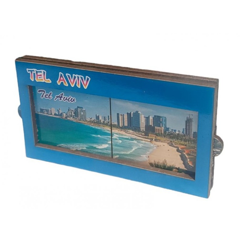 Colorful Wood Magnet with Pull Out Sides Tell Aviv... | Jewish Magnets