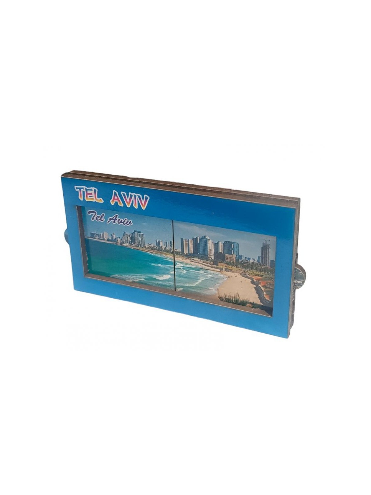 Colorful Wood Magnet with Pull Out Sides Tell Aviv... | Jewish Magnets