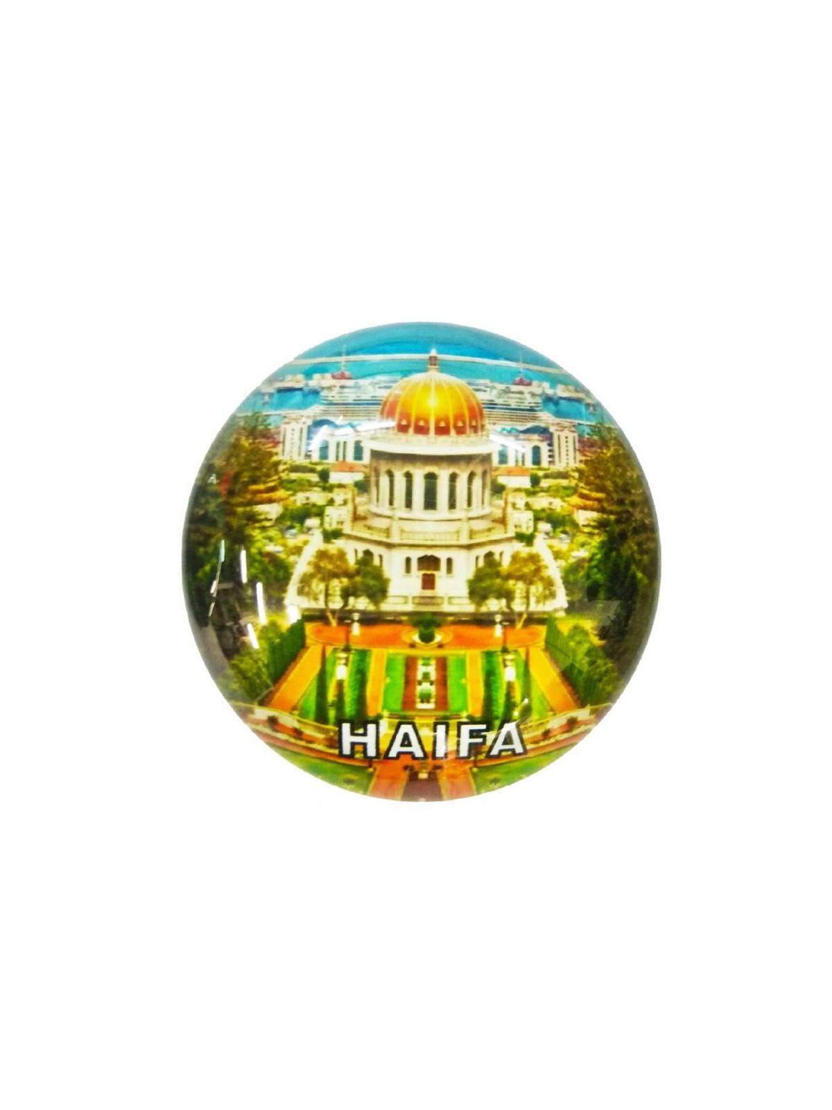Rounded Glass Magnet %96 Bahai Gardens with Port o... | Jewish Magnets