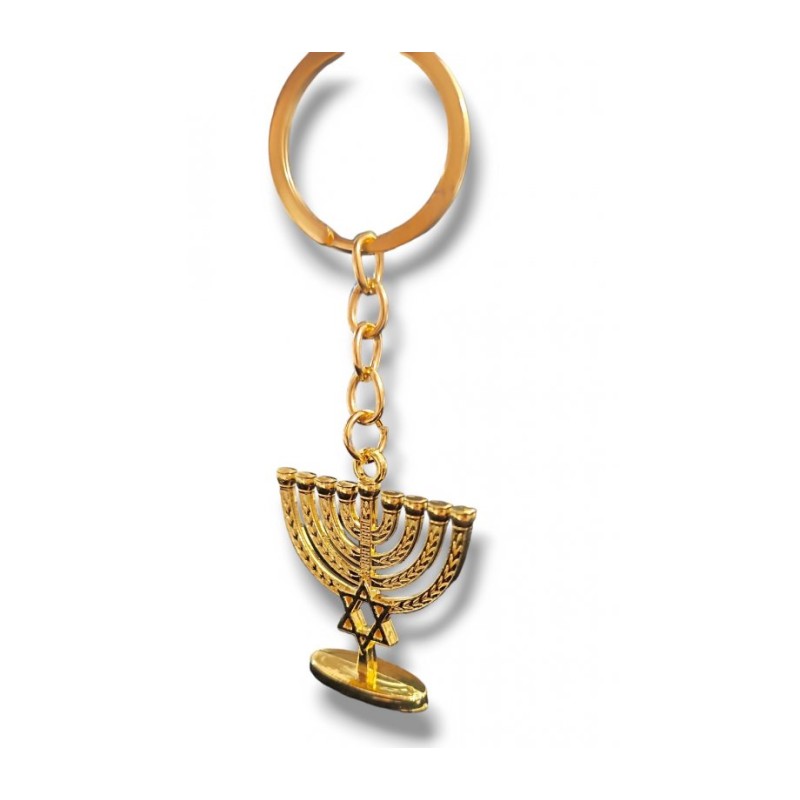 Gold Key Chain with Chanukah Menorah and Star o... | Judaica Keychains