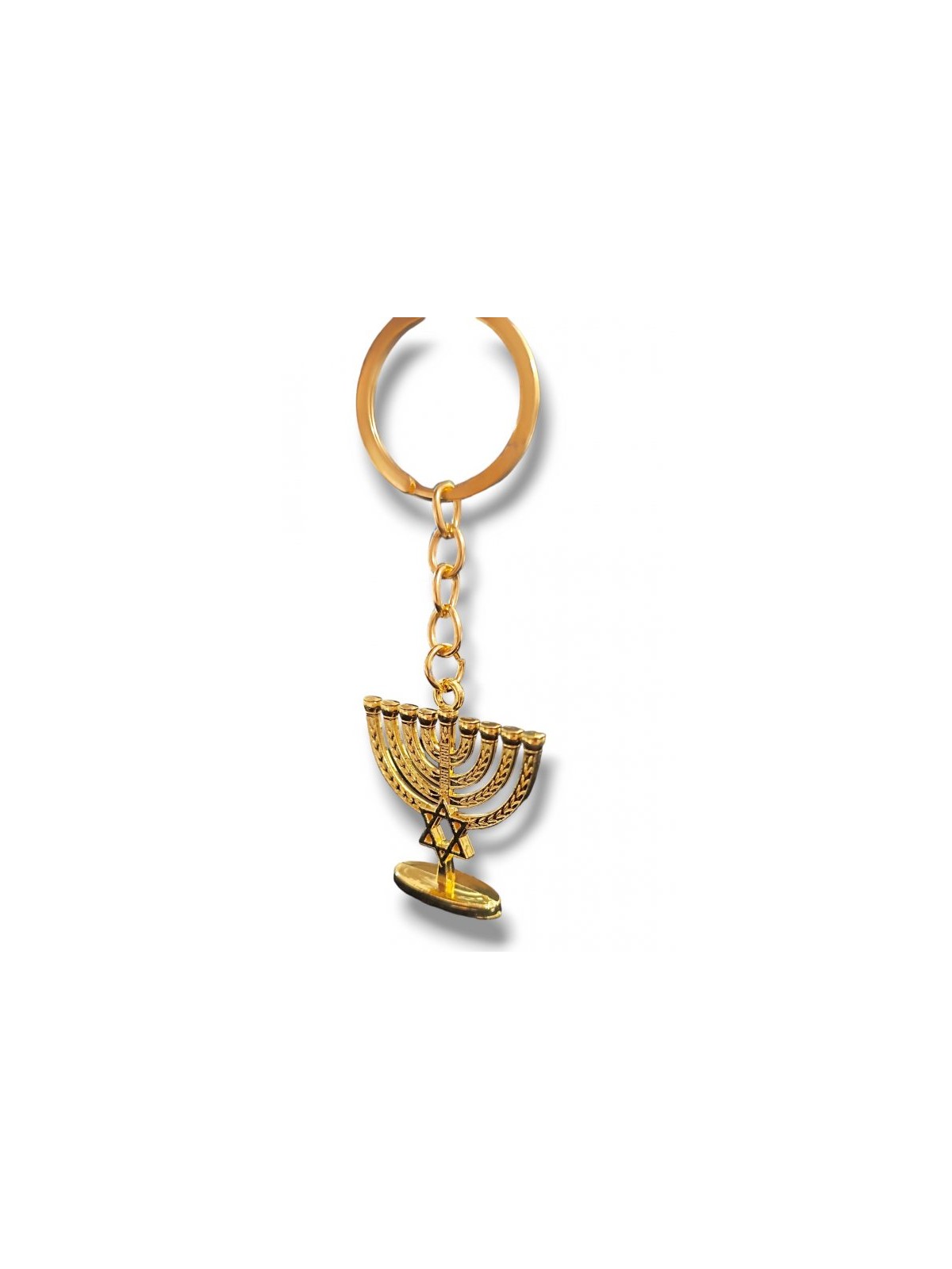Gold Key Chain with Chanukah Menorah and Star o... | Judaica Keychains