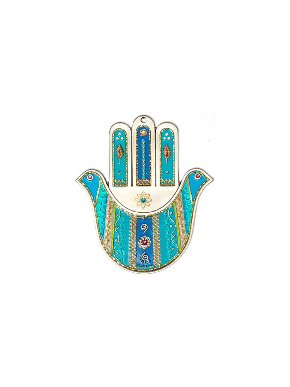 Pewter Wall Hamsa by Ester Shahaf Turquoise Doves | Hamsa Hands