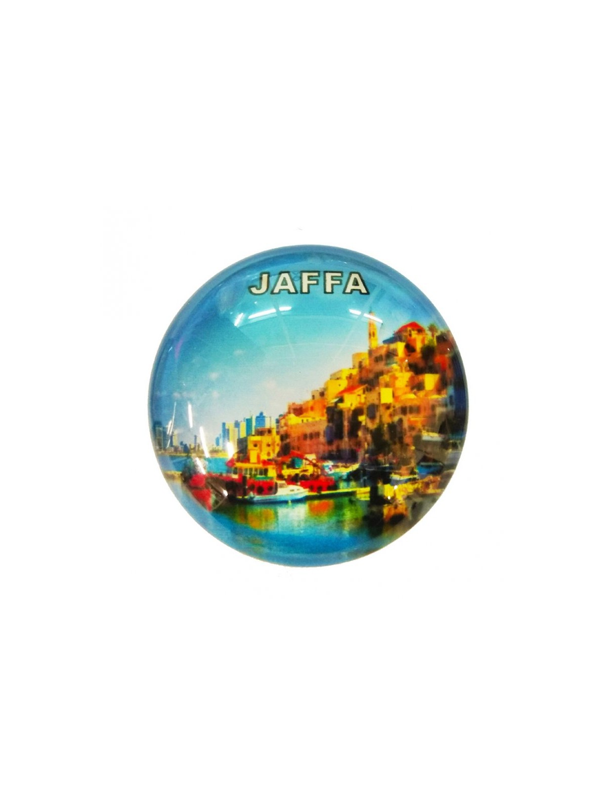Rounded Glass Magnet Port of Jaffa | Jewish Magnets
