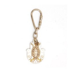 White Gold Hamsa Key Chain by Ester Shahaf | Judaica Keychains