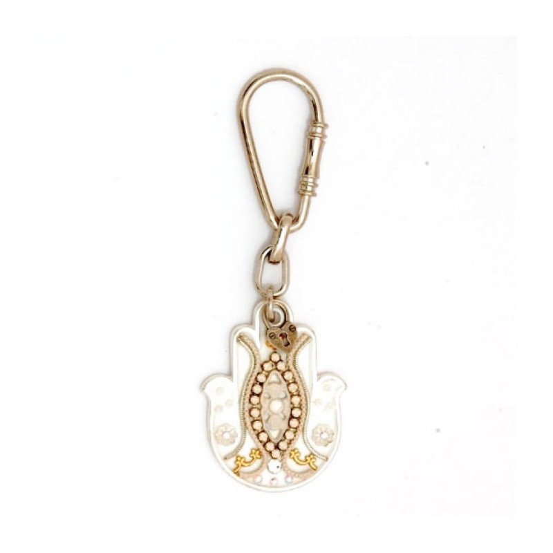 White Gold Hamsa Key Chain by Ester Shahaf | Judaica Keychains