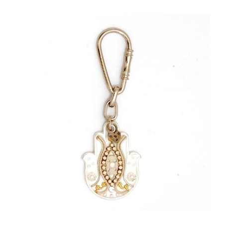 White Gold Hamsa Key Chain by Ester Shahaf | Judaica Keychains