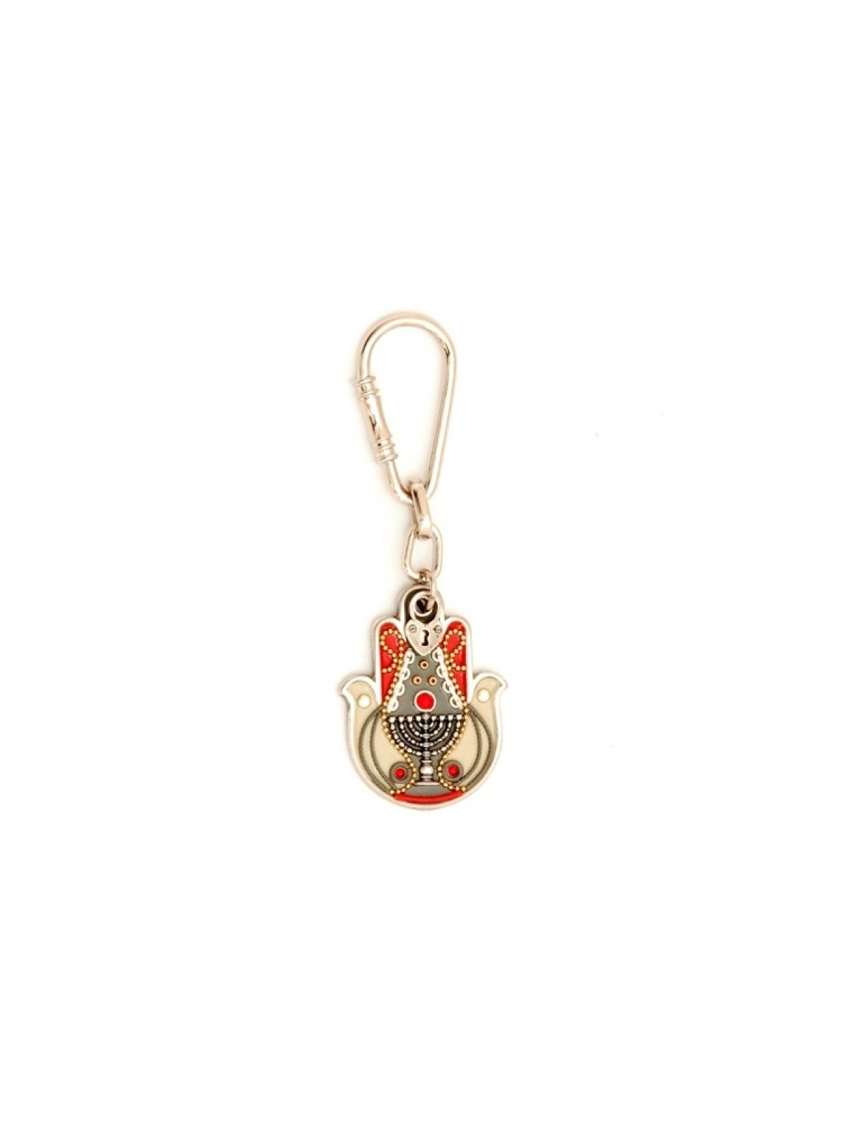 Menorah Design Pewter Hamsa Keychain by Ester S... | Judaica Keychains