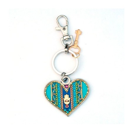 Porte-clés coeur bleu vert par Ester Shahaf | Porte-clés Judaica