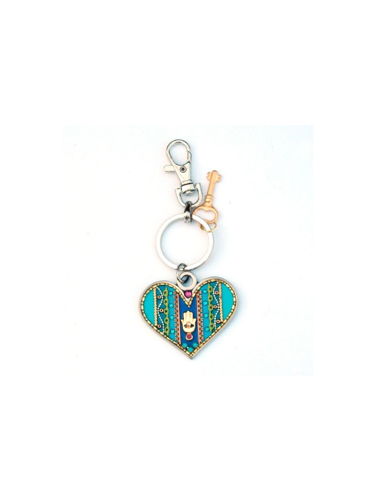 Blue Green Heart Keychain by Ester Shahaf | Judaica Keychains