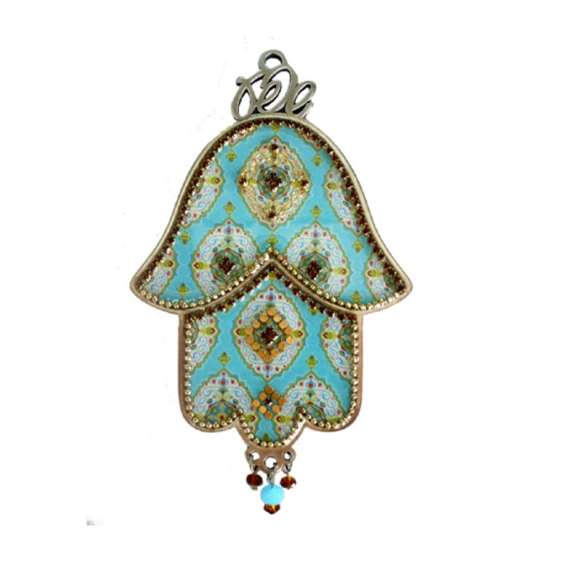 Iris Design Hamsa Wall Plaque Beaded Geometric Design... | Hamsa Hands