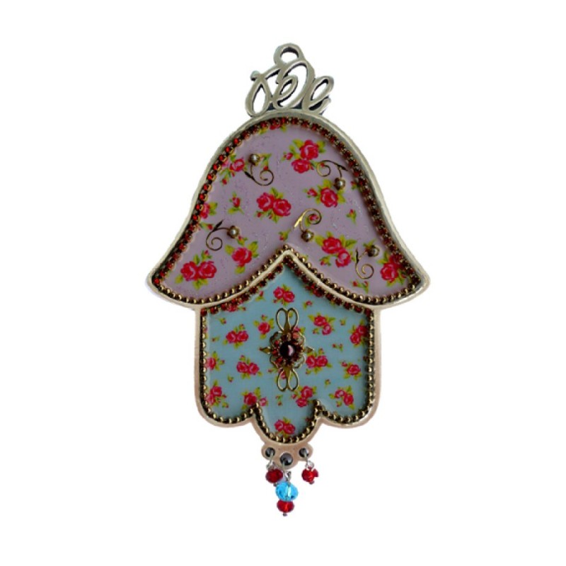 Iris Design Hamsa Wall Plaque Romantic Red Roses Design | Hamsa Hands