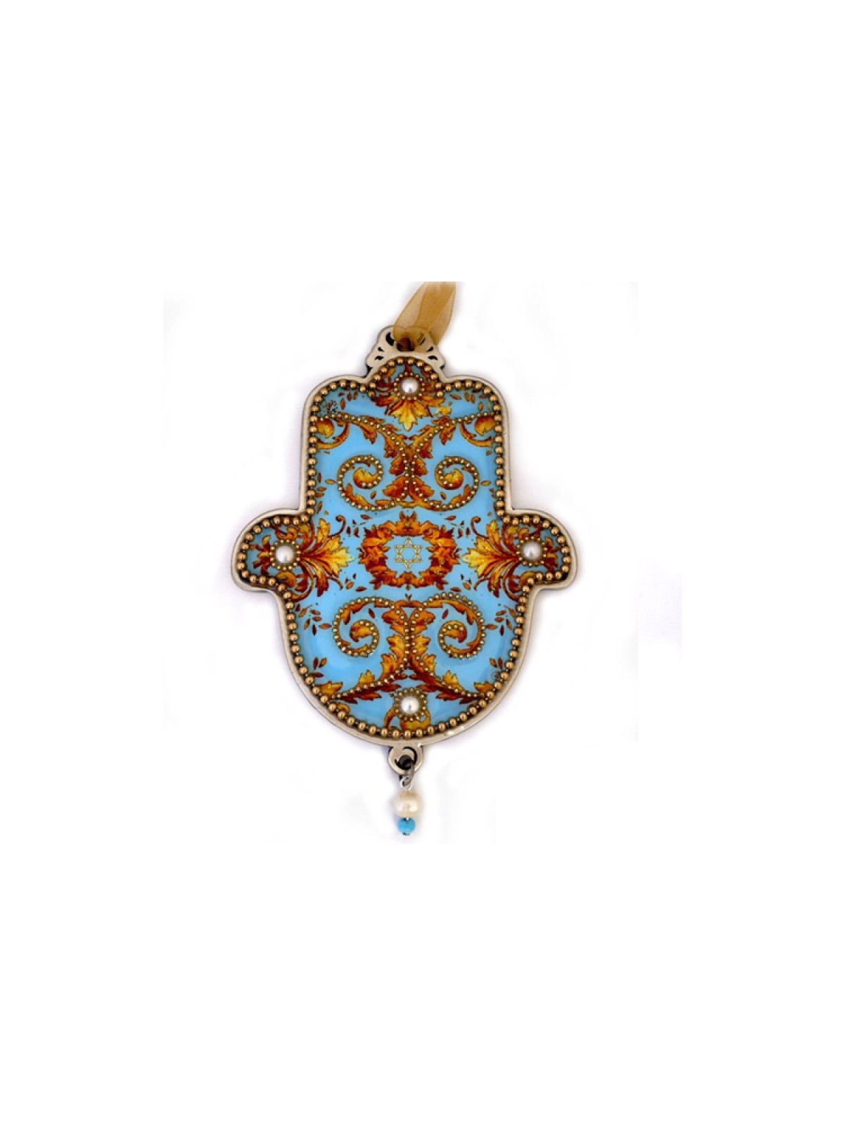 Iris Design Hamsa Wall Plaque Turquoise and Gold Swir... | Hamsa Hands