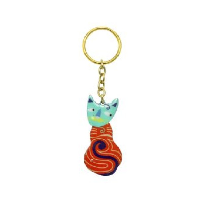 Yair Emanuel Gold Key Chain Colorful Cat Decora... | Judaica Keychains