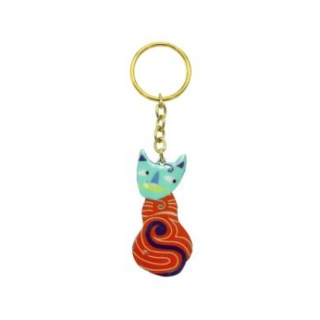 Yair Emanuel Gold Key Chain Colorful Cat Decora... | Judaica Keychains
